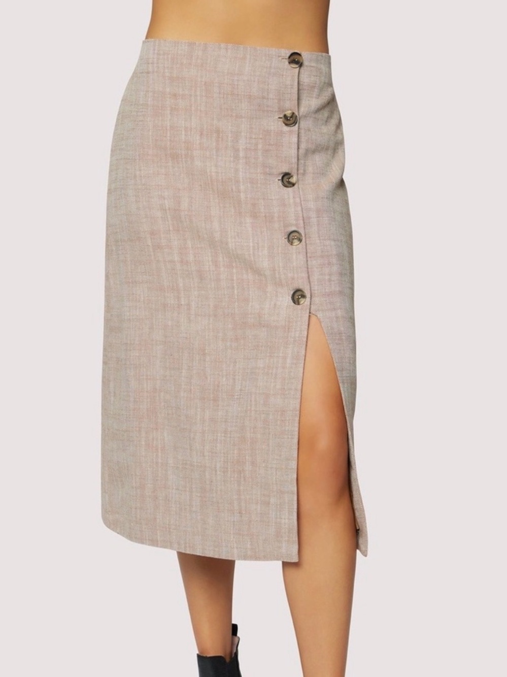 Lost + Wander Beige Button-Front Midi Skirt with Side Slit